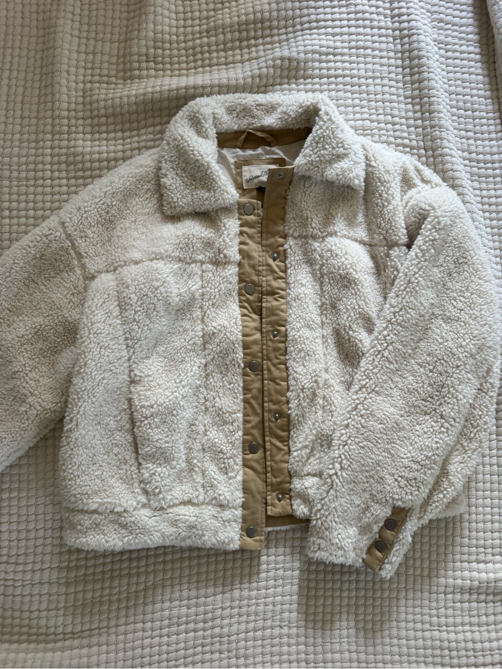 Universal Thread Cream Sherpa Jacket with Tan Trim